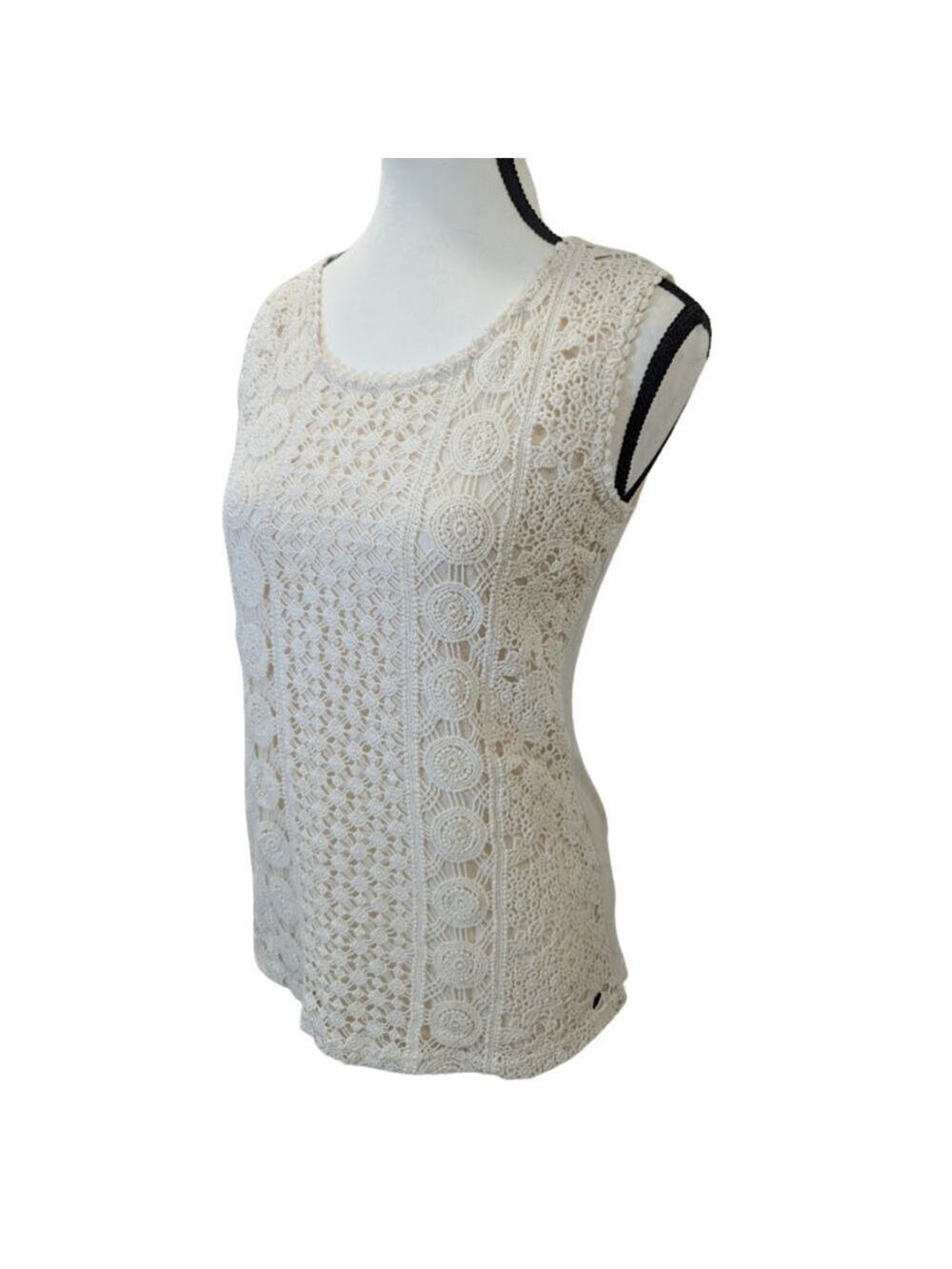 Solitaire Lace Crochet Tank Top XS Boho Cottagecore Romantic Sheer Layering Top